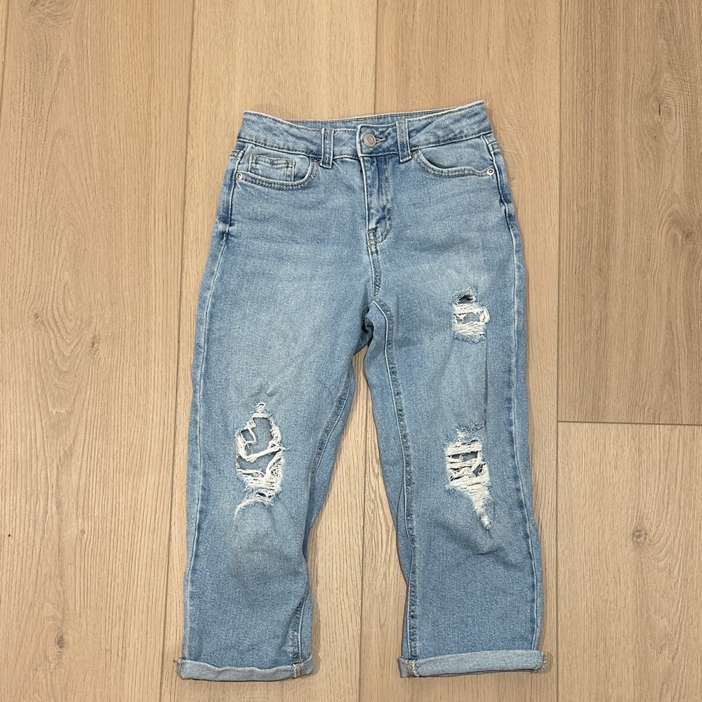 Evsie Jeans Crop Length Girls 10 Short Ripped Trendy Denim Great Condition
